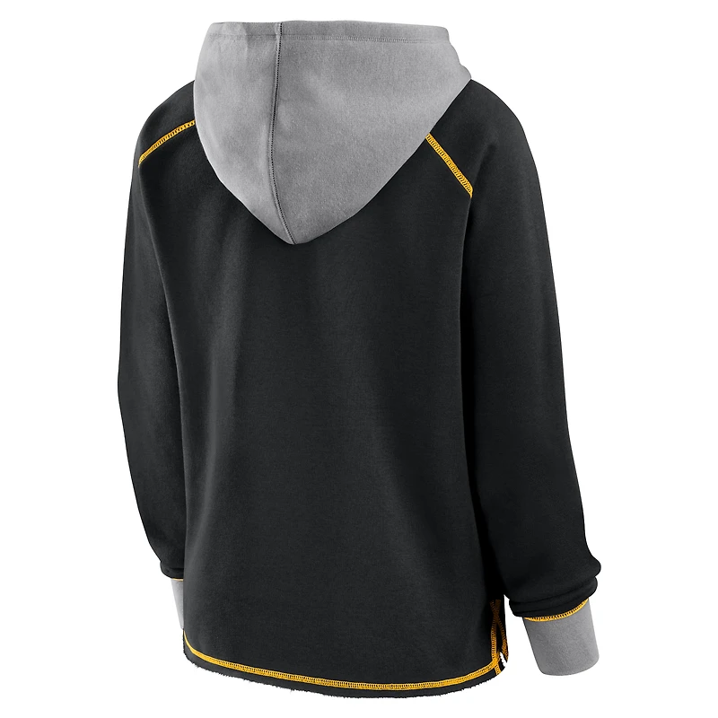 Women's Logo Athletic Black Pittsburgh Steelers Boom Fleece Pullover V-Neck Hoodie