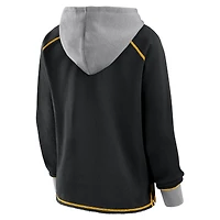 Women's Logo Athletic Black Pittsburgh Steelers Boom Fleece Pullover V-Neck Hoodie