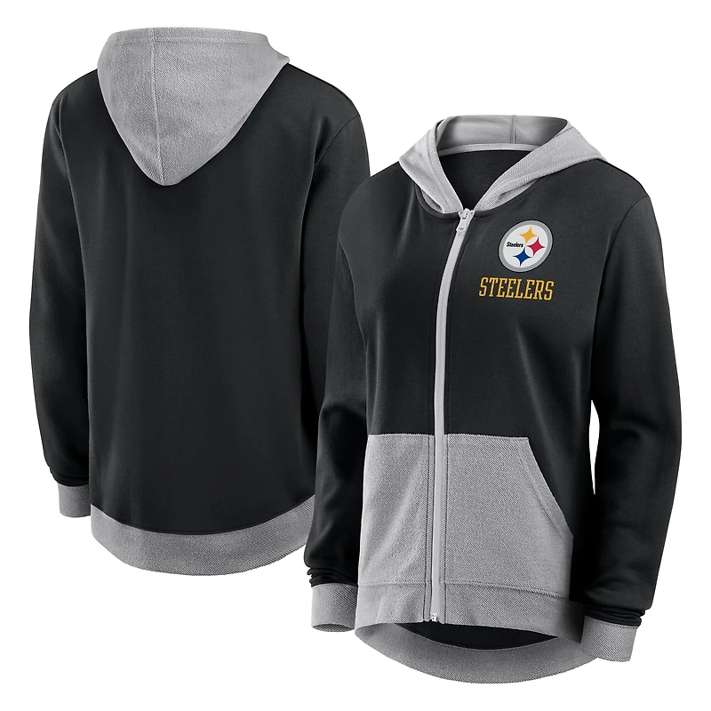 Sweat à capuche zippé en molleton French Terry noir avec logo Athletic des Pittsburgh Steelers pour femme