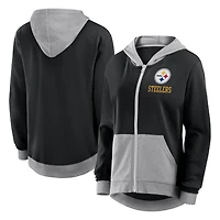 Sweat à capuche zippé en molleton French Terry noir avec logo Athletic des Pittsburgh Steelers pour femme