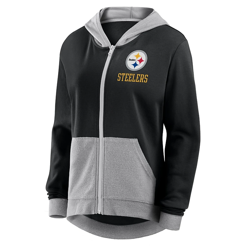 Sweat à capuche zippé en molleton French Terry noir avec logo Athletic des Pittsburgh Steelers pour femme