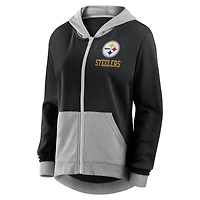 Sweat à capuche zippé en molleton French Terry noir avec logo Athletic des Pittsburgh Steelers pour femme