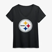 Women's Logo Athletic Black Pittsburgh Steelers Primary V-Neck T-Shirt