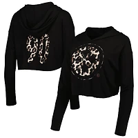 Majestic Threads pour femmes T.J. Watt Black Pittsburgh Steelers Leopard Player Name & Number Sweat à capuche court manches longues