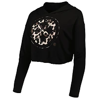 Majestic Threads pour femmes T.J. Watt Black Pittsburgh Steelers Leopard Player Name & Number Sweat à capuche court manches longues