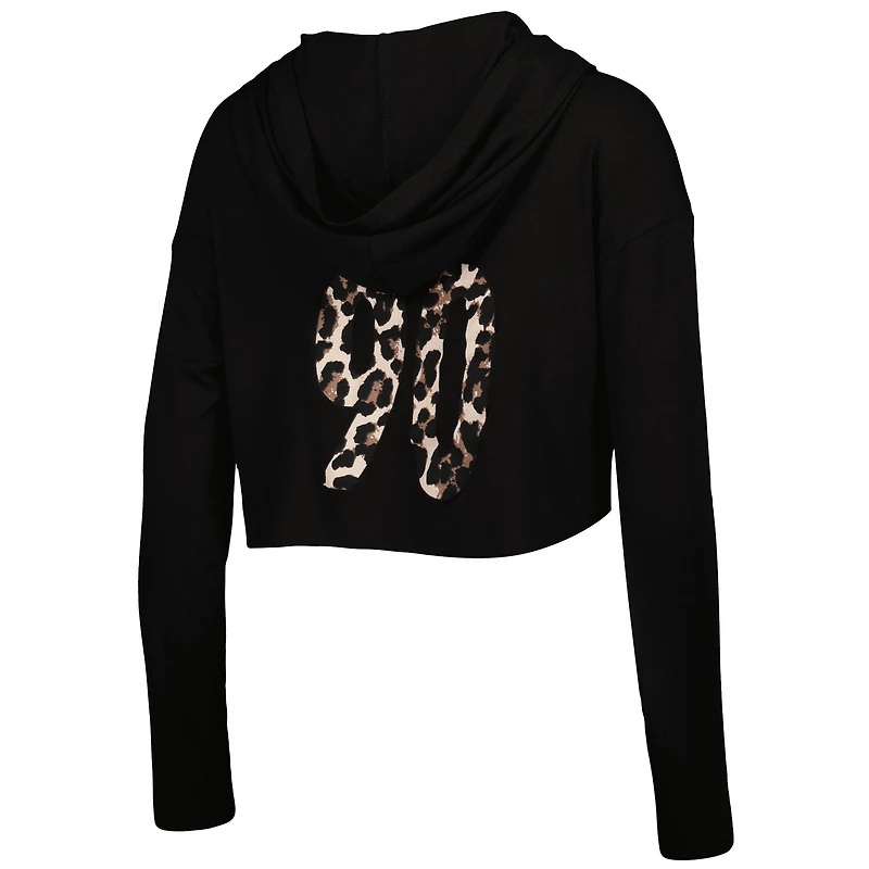 Majestic Threads pour femmes T.J. Watt Black Pittsburgh Steelers Leopard Player Name & Number Sweat à capuche court manches longues