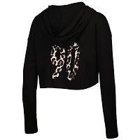 Majestic Threads pour femmes T.J. Watt Black Pittsburgh Steelers Leopard Player Name & Number Sweat à capuche court manches longues