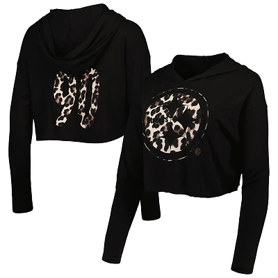 Majestic Threads pour femmes T.J. Watt Black Pittsburgh Steelers Leopard Player Name & Number Sweat à capuche court manches longues