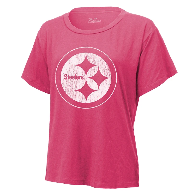 Women's Majestic Threads T.J. Watt Pink Pittsburgh Steelers Name & Number T-Shirt