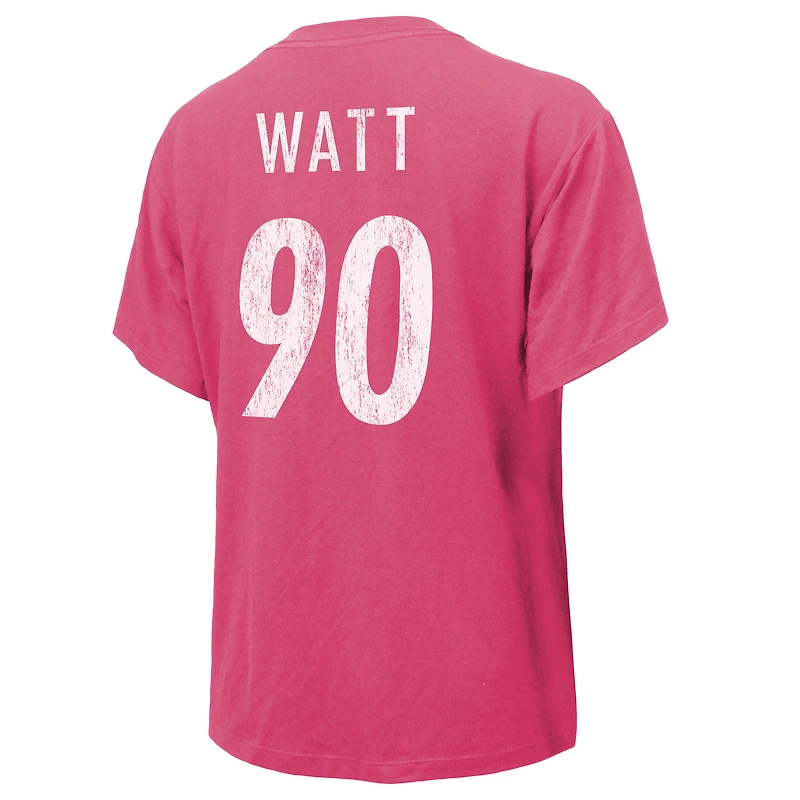 Majestic Threads pour femmes T.J. Watt Pink Pittsburgh Steelers Nom et numéro T-shirt