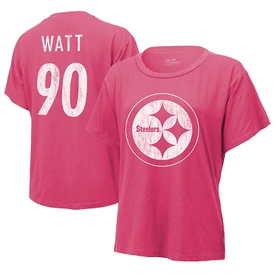 Majestic Threads pour femmes T.J. Watt Pink Pittsburgh Steelers Nom et numéro T-shirt