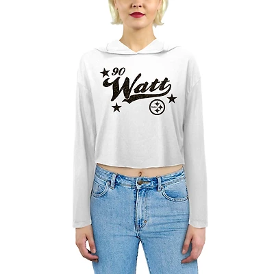 Sweat à capuche Majestic Threads pour femme, modèle T.J. Watt blanc Pittsburgh Steelers paillettes.