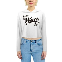 Sweat à capuche Majestic Threads pour femme, modèle T.J. Watt blanc Pittsburgh Steelers paillettes.