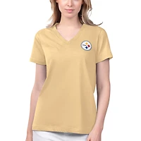 T-shirt à col en V pour femmes Margaritaville Gold Pittsburgh Steelers Game Time