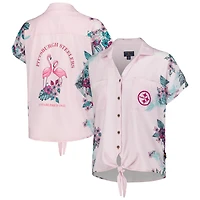 Chemise boutonnée nouée sur le devant du stade des Steelers de Pittsburgh rose Margaritaville pour femmes