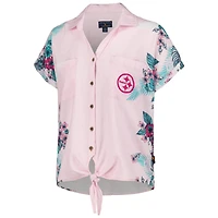 Chemise boutonnée nouée sur le devant du stade des Steelers de Pittsburgh rose Margaritaville pour femmes