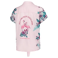 Chemise boutonnée nouée sur le devant du stade des Steelers de Pittsburgh rose Margaritaville pour femmes