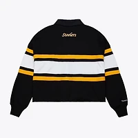Polo de rugby court à manches longues Mitchell & Ness noir Pittsburgh Steelers pour femme