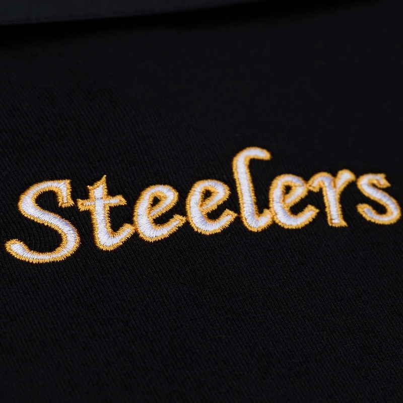 Women's Mitchell & Ness  Black Pittsburgh Steelers Cropped Long Sleeve Rugby Polo
