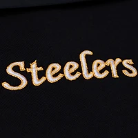 Women's Mitchell & Ness  Black Pittsburgh Steelers Cropped Long Sleeve Rugby Polo
