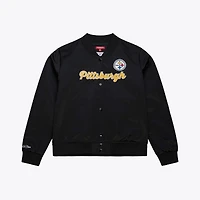 Veste en satin noir à boutons-pression Mitchell & Ness pour femme, Pittsburgh Steelers
