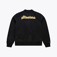 Women's Mitchell & Ness  Black Pittsburgh Steelers Full-Snap Satin Jacket