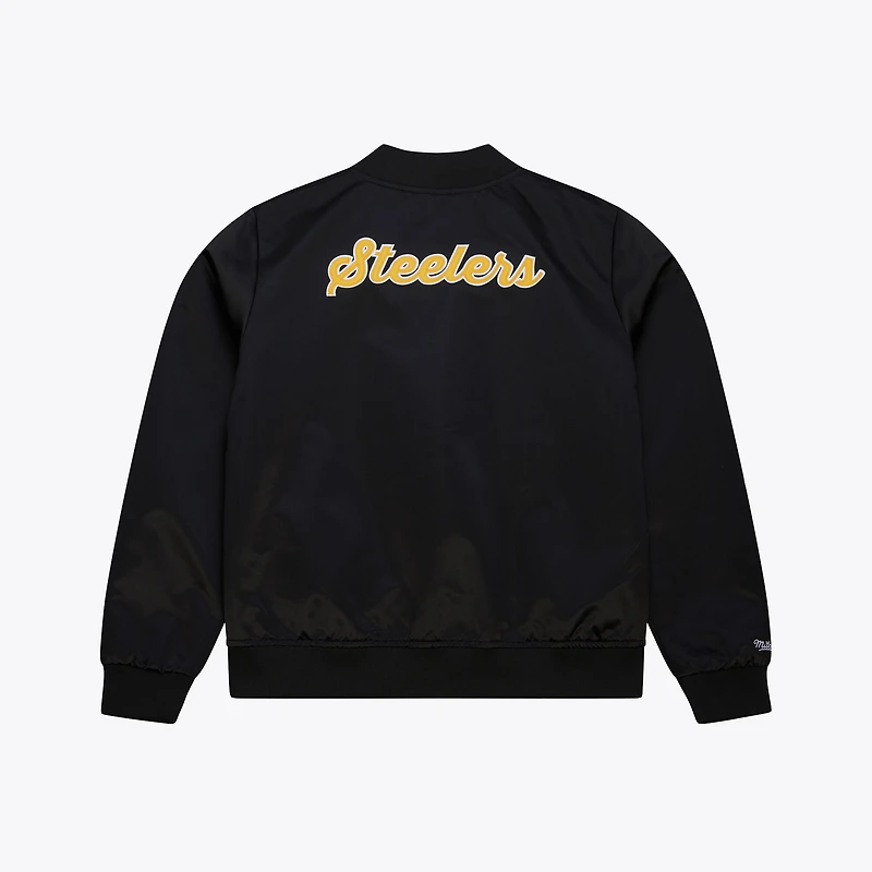 Women's Mitchell & Ness Black Pittsburgh Steelers Full-Snap Satin Jacket