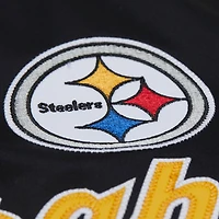 Veste en satin noir à boutons-pression Mitchell & Ness pour femme, Pittsburgh Steelers