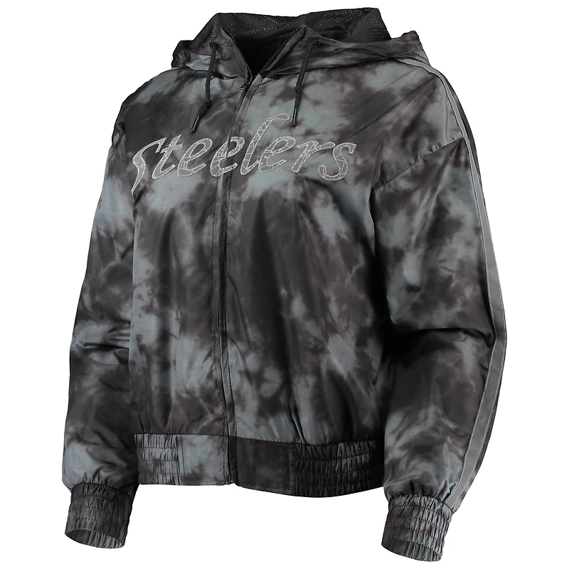 Women's Mitchell & Ness Black Pittsburgh Steelers Galaxy Full-Zip Windbreaker Hoodie Jacket