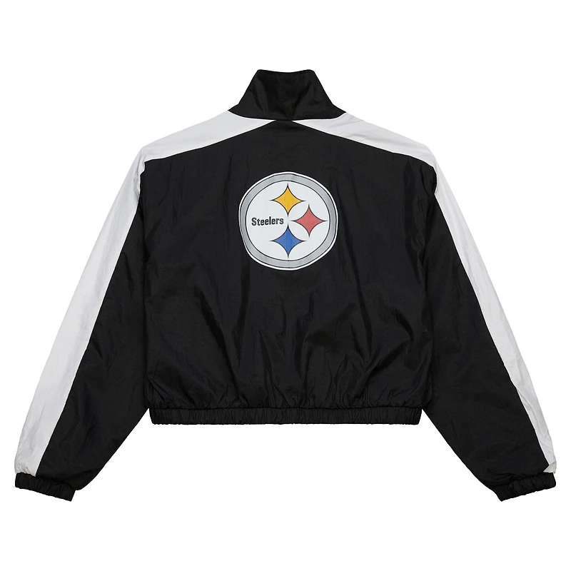 Veste courte entièrement zippée en nylon noir pour femme Mitchell & Ness Pittsburgh Steelers