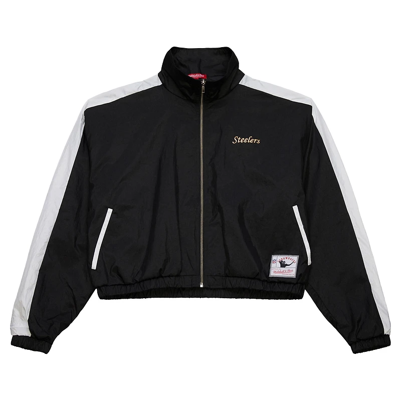 Veste courte entièrement zippée en nylon noir pour femme Mitchell & Ness Pittsburgh Steelers
