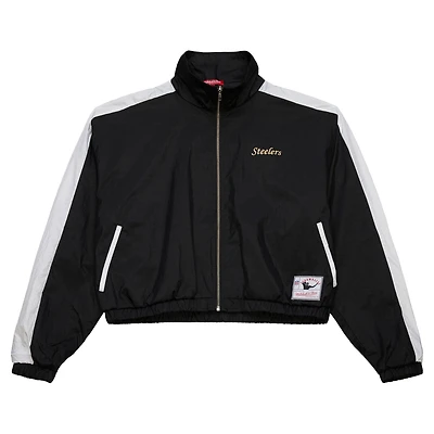 Veste courte entièrement zippée en nylon noir pour femme Mitchell & Ness Pittsburgh Steelers