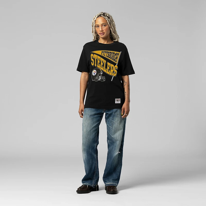 T-shirt noir Mitchell & Ness pour femme, motif petit ami dynamique de l'équipe des Pittsburgh Steelers