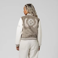 Veste universitaire Mitchell & Ness beige Pittsburgh Steelers pour femme, à boutons-pression.