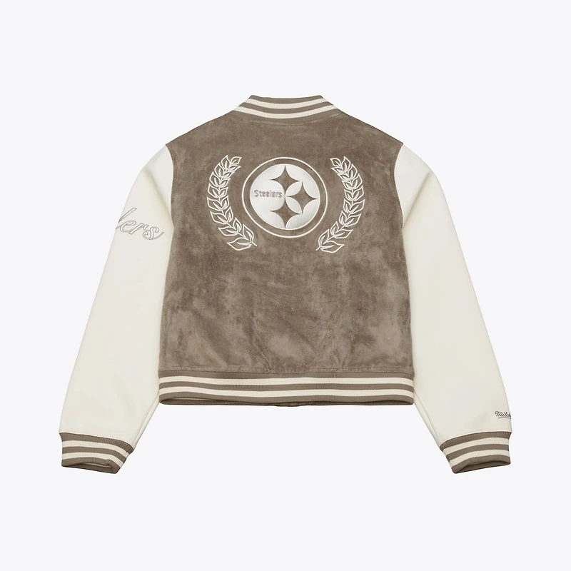 Women's Mitchell & Ness  Tan Pittsburgh Steelers Full-Snap Varsity Jacket