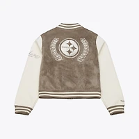 Women's Mitchell & Ness  Tan Pittsburgh Steelers Full-Snap Varsity Jacket