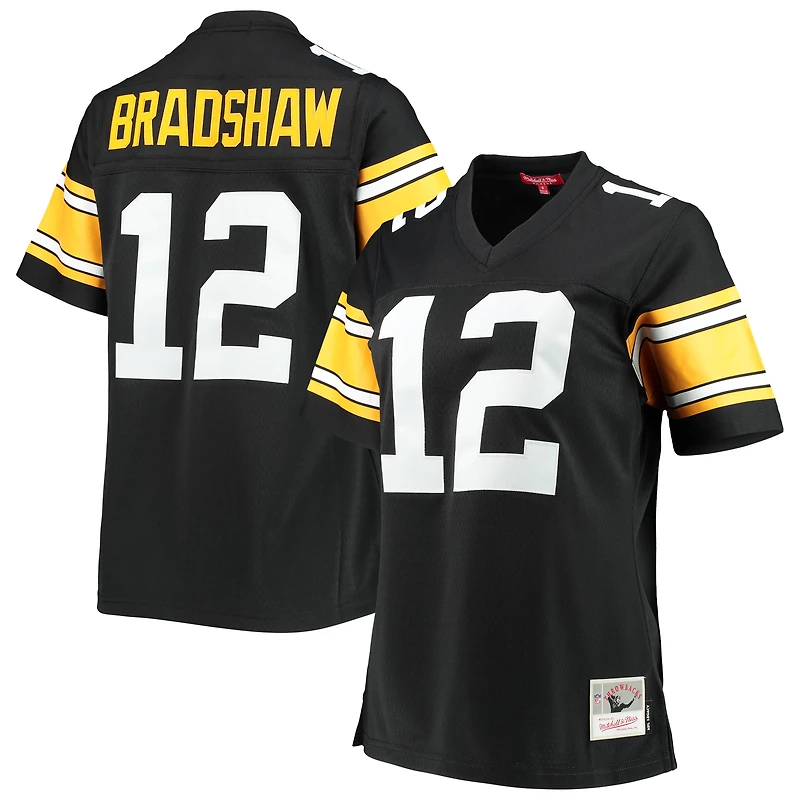 Maillot réplique de joueur Mitchell & Ness Terry Bradshaw noir Pittsburgh Steelers Legacy pour femme