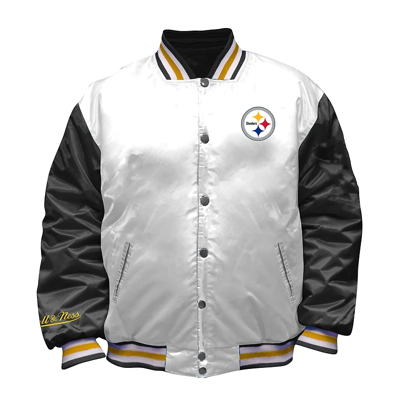 Women's Mitchell & Ness White Pittsburgh Steelers Plus Full-Snap Satin Jacket