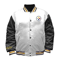 Women's Mitchell & Ness White Pittsburgh Steelers Plus Full-Snap Satin Jacket