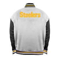 Women's Mitchell & Ness White Pittsburgh Steelers Plus Full-Snap Satin Jacket