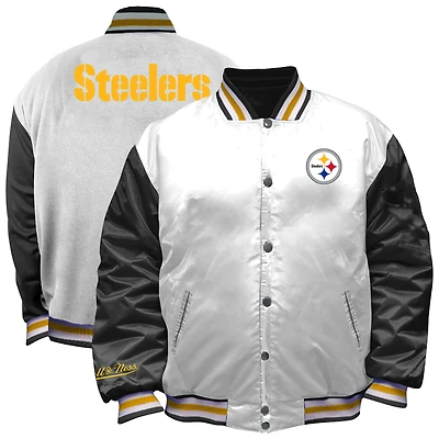 Veste en satin blanche à boutons-pression pour femme Mitchell & Ness des Steelers de Pittsburgh, grande taille