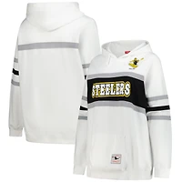 Sweat à capuche rétro Mitchell & Ness blanc pour femme, grande taille, motif entraîneur-chef des Steelers de Pittsburgh