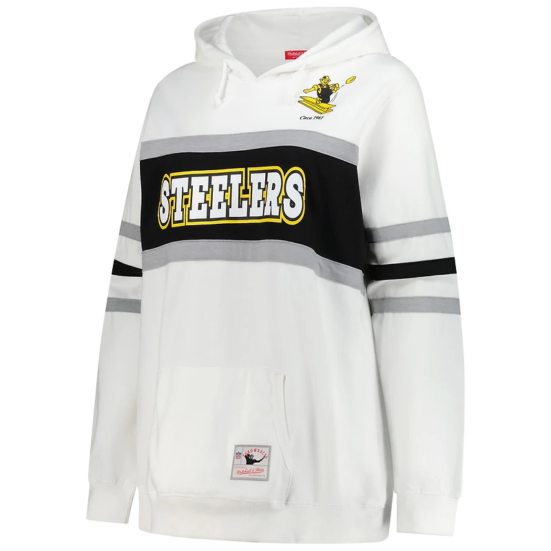 Sweat à capuche rétro Mitchell & Ness blanc pour femme, grande taille, motif entraîneur-chef des Steelers de Pittsburgh