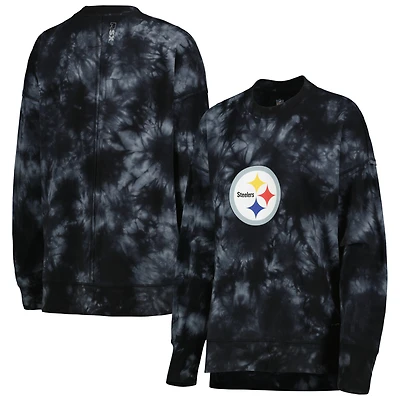 Women's MSX by Michael Strahan Black Pittsburgh Steelers Bailey Tie-Dye Tri-Blend Pullover Sweatshirt
