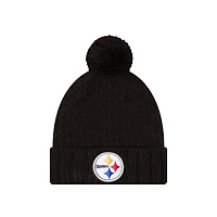 Bonnet en tricot épais à revers avec pompon pour femme New Era Pittsburgh Steelers Active noir