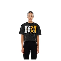 T-shirt court boxy sport noir délavé minéral pour femme des Pittsburgh Steelers de New Era