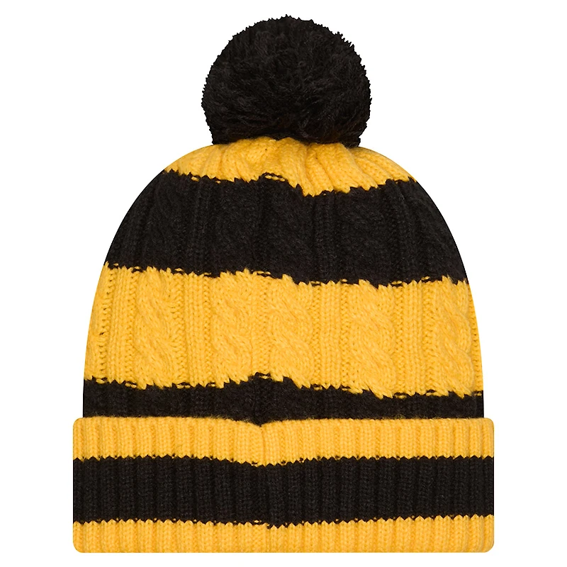 Women's New Era Black Pittsburgh Steelers Braided Cuffed Knit Hat with Pom