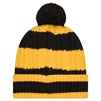 Women's New Era Black Pittsburgh Steelers Braided Cuffed Knit Hat with Pom