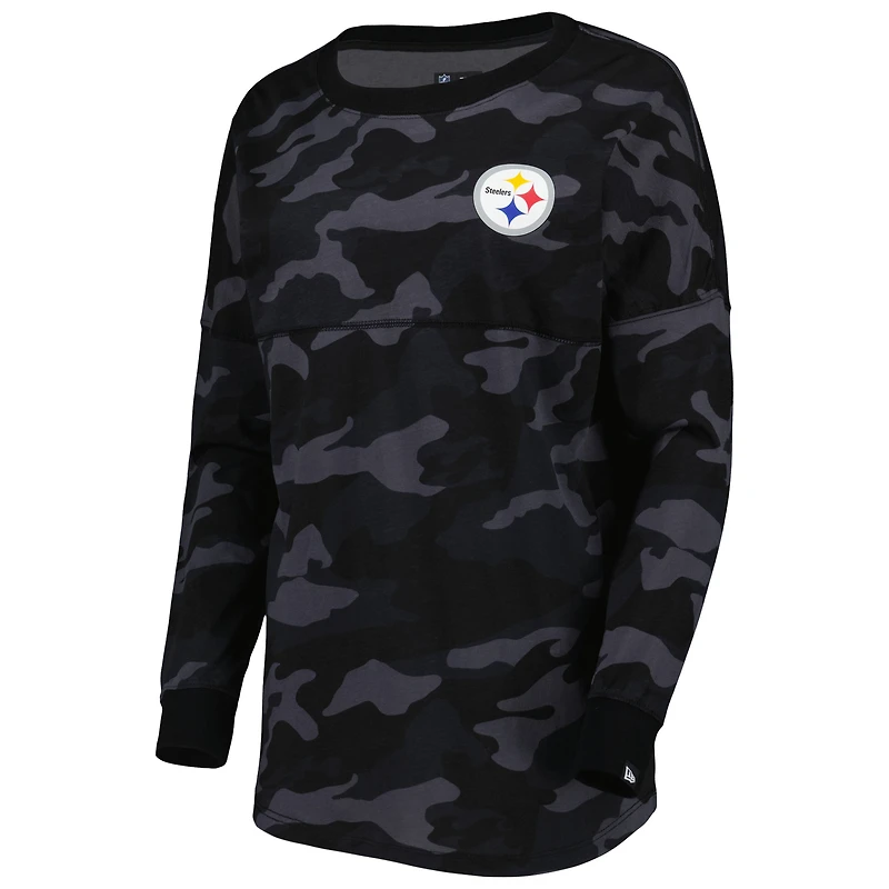T-shirt à manches longues camouflage des Pittsburgh Steelers New Era pour femme, noir