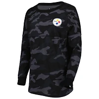 T-shirt à manches longues camouflage des Pittsburgh Steelers New Era pour femme, noir